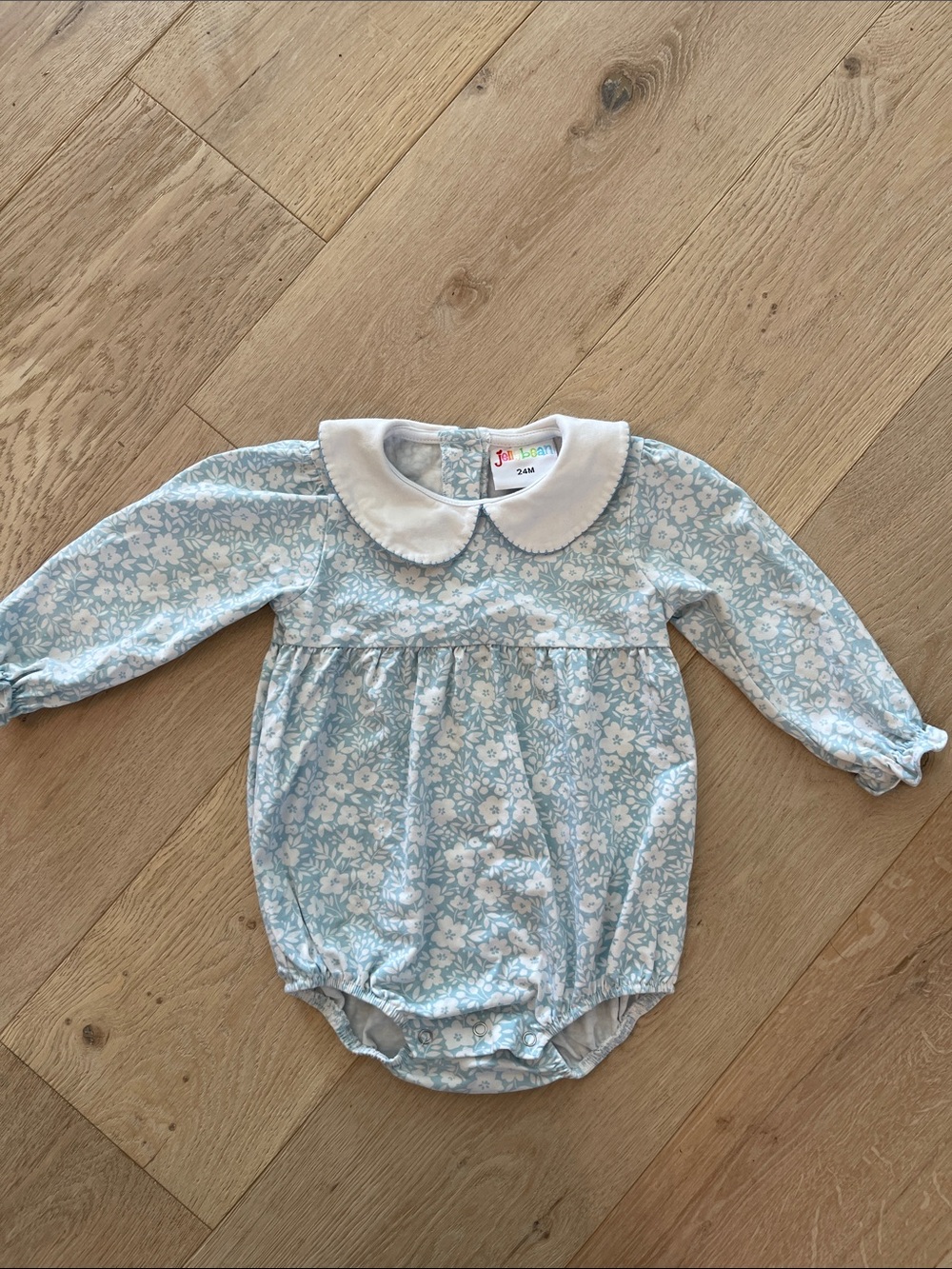 JELLYBEAN Classic Blue Floral Baby One-Piece Bodysuit with Peter Pan Collar